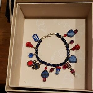 Bold Blue and Red Charm Bracelet with Heart Elements